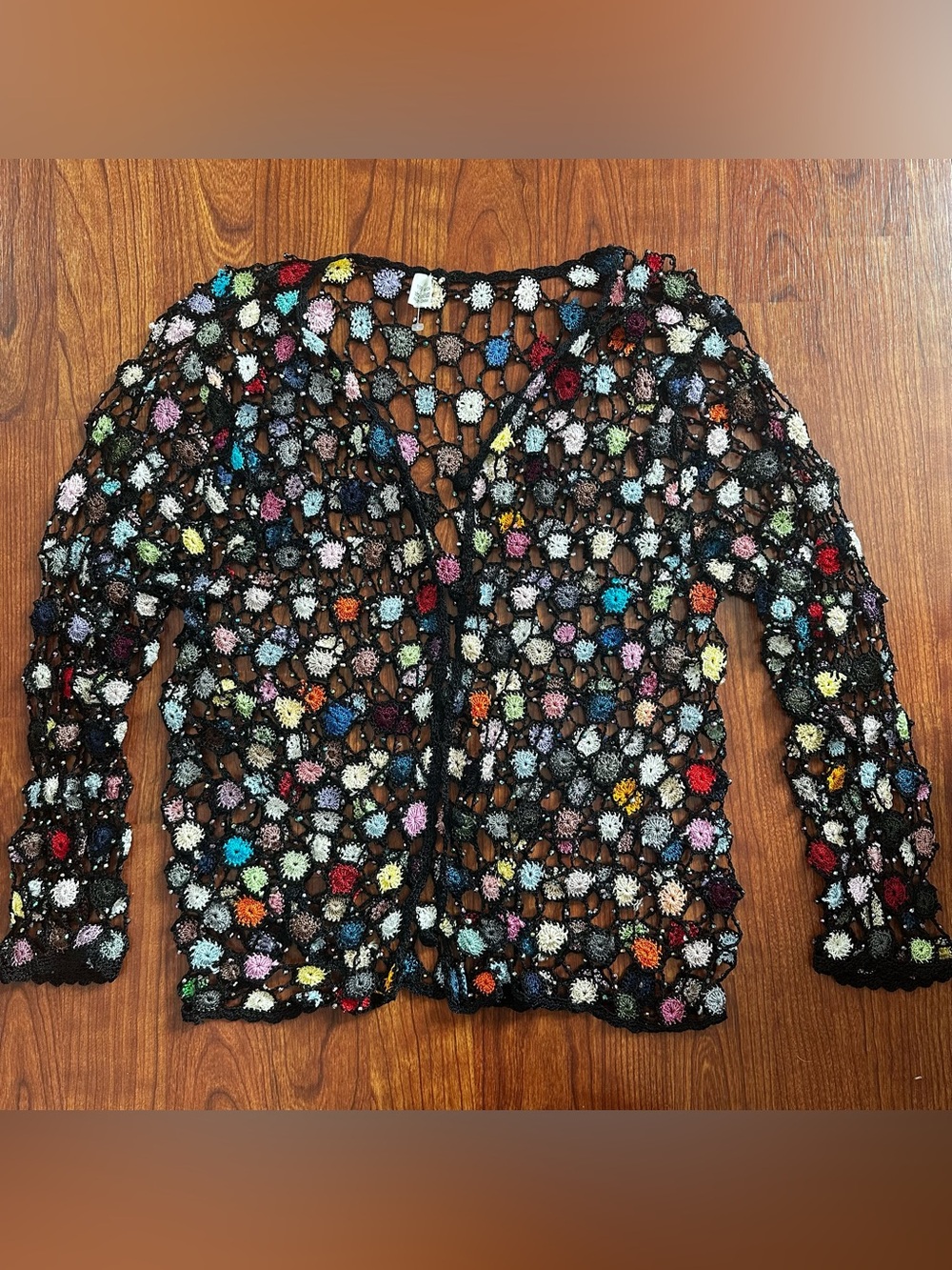 Crochet Floral Cardigan - Multicolor on Black